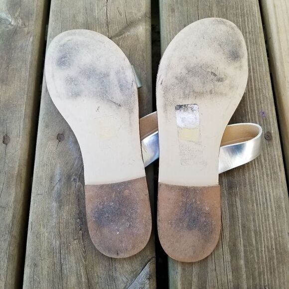 J. Crew Malta Mirror Metallic Silver Double Banded Strappy Sandals 10 - Picture 8 of 10